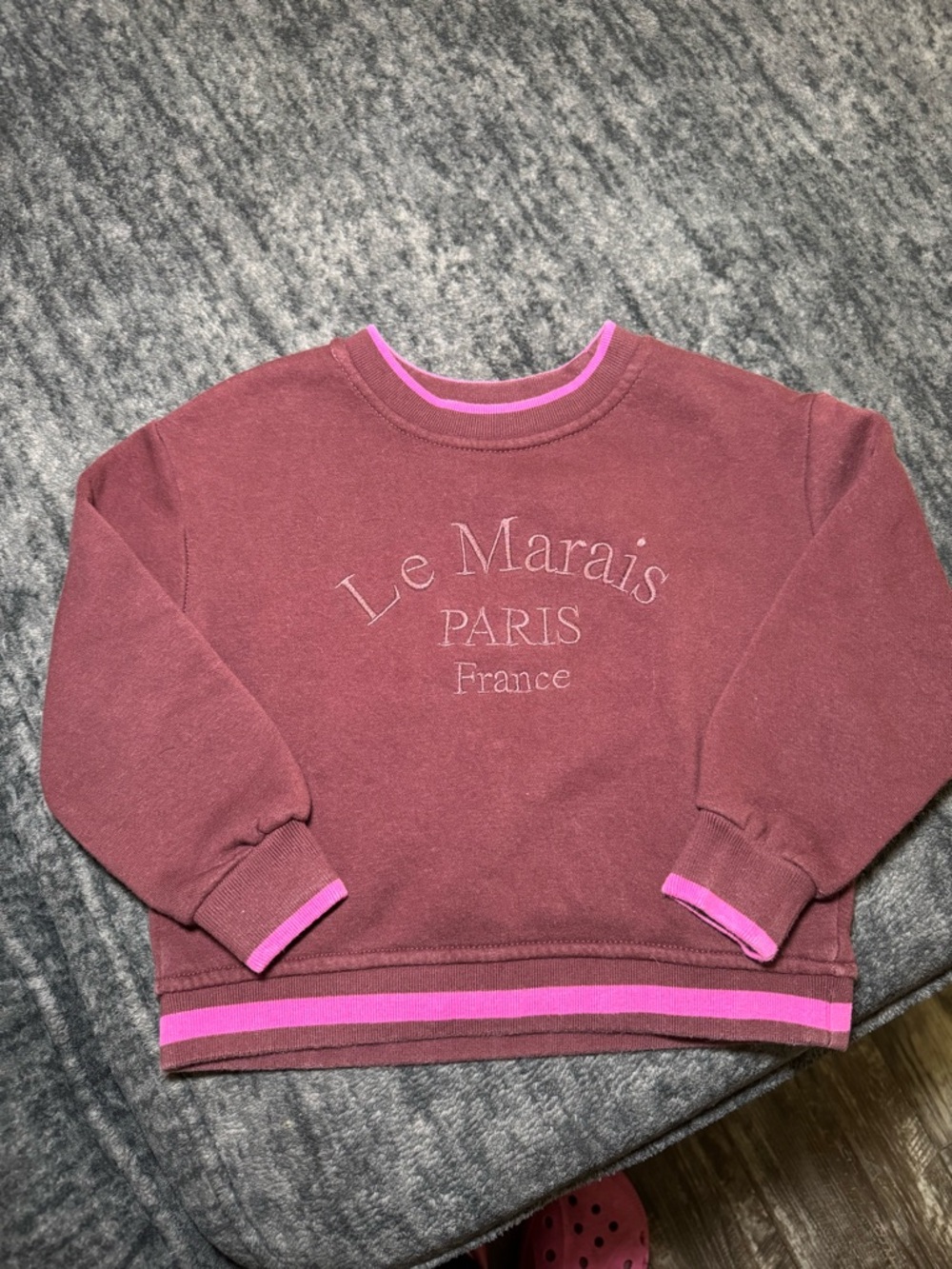 GB GIRLS Paris Kids Burgundy Sweatshirt with Pink Trim